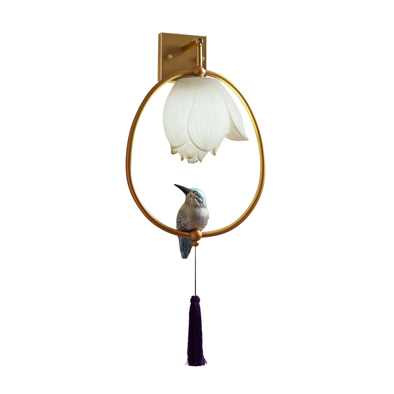 Бра White Flower and bird Sconce Глянцевое золото Белый Синий в Краснодаре | Loft Concept 