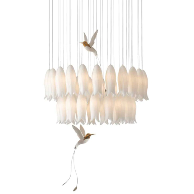 Люстра c Птичками Колибри Sagarti Pendant lamp ALBA Flowers & Birds Белый Золотой в Краснодаре | Loft Concept 