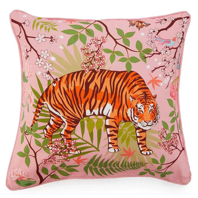 Декоративная подушка Tiger Pink Velvet Cushion Розовый Мульти в Краснодаре | Loft Concept 