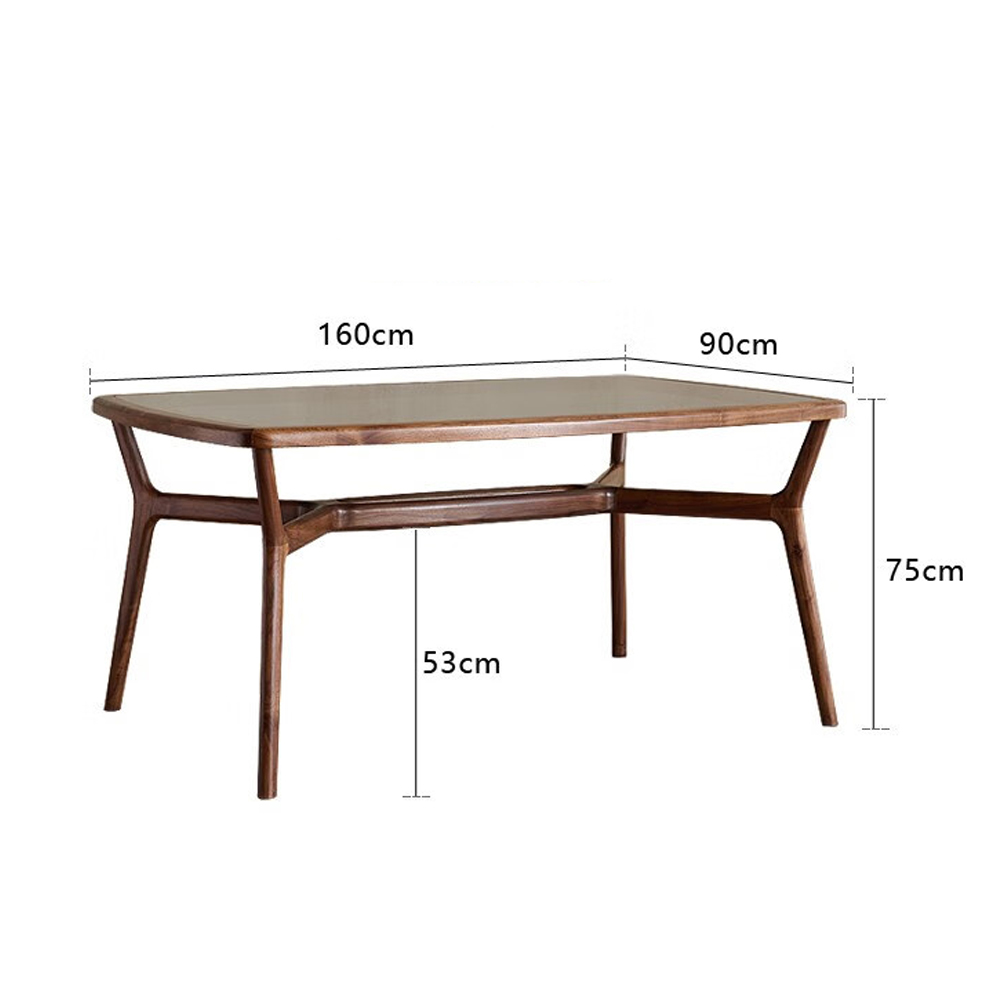 Стол обеденный с каркасом из дерева и стеклянной столешницей Walnut Dining Table в Краснодаре