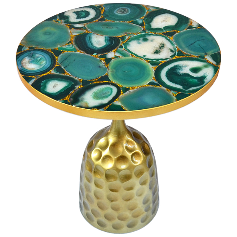 Приставной стол Cluster Surface Green Agate Side Table Зеленый Латунь Золотой в Краснодаре | Loft Concept 