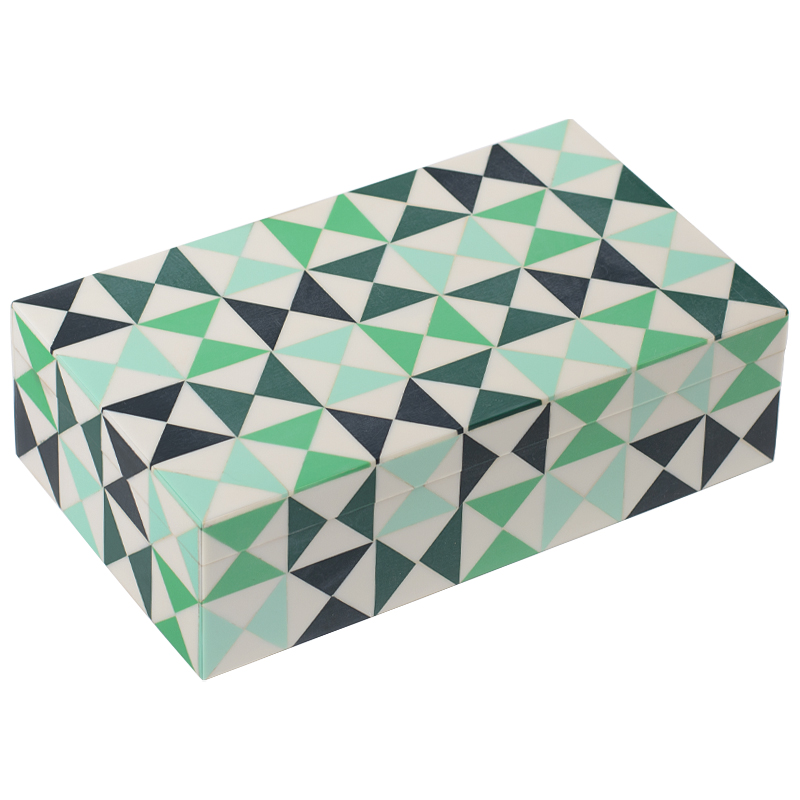 Шкатулка Small Triangles Green Bone Inlay Box Зеленый Белый Мятный в Краснодаре | Loft Concept 