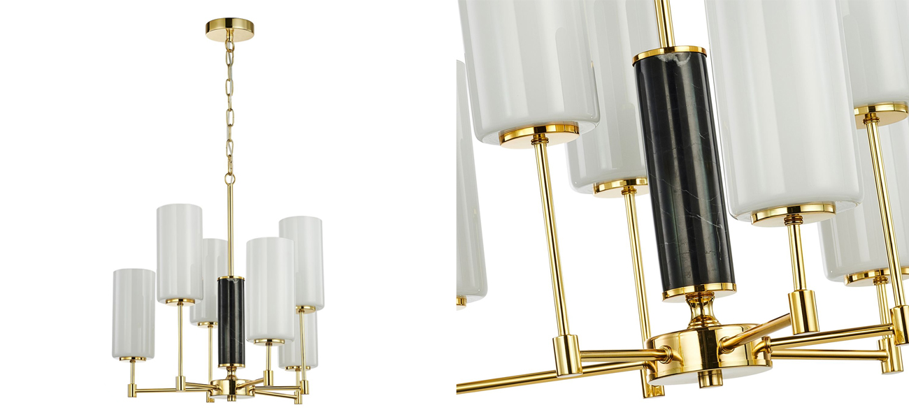 Люстра цвета золота с белыми матовыми плафонами Hovering D56 см - фото