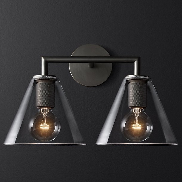 Бра RH Utilitaire Funnel Shade Double Sconce Black Прозрачное Стекло Темная бронза в Краснодаре | Loft Concept 