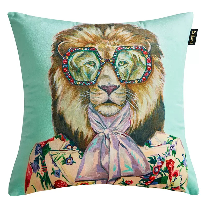 Декоративная подушка Стиль Gucci Leo Fashion Animals Cushion Mint Мятный Мульти в Краснодаре | Loft Concept 