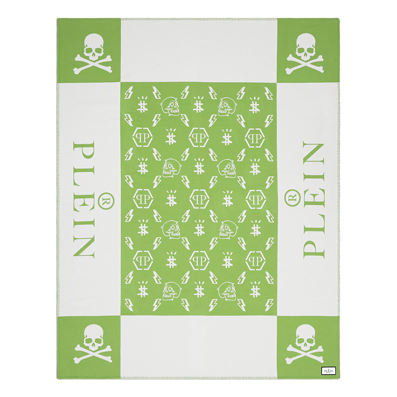 Плед Philipp Plein Plaid Cashmere Skul Green Зеленый Белый в Краснодаре | Loft Concept 