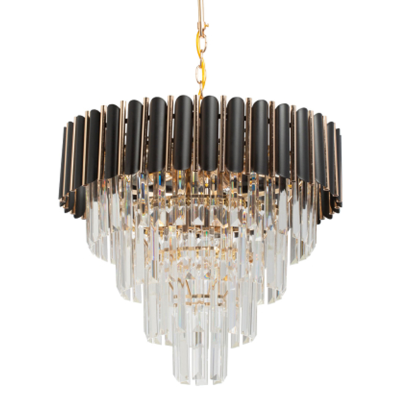 Люстра из черного металла с многоярусными подвесками из прозрачного хрусталя на золотой цепи Empire Black Chandelier Crystal Золотой Прозрачный Черный в Краснодаре | Loft Concept 