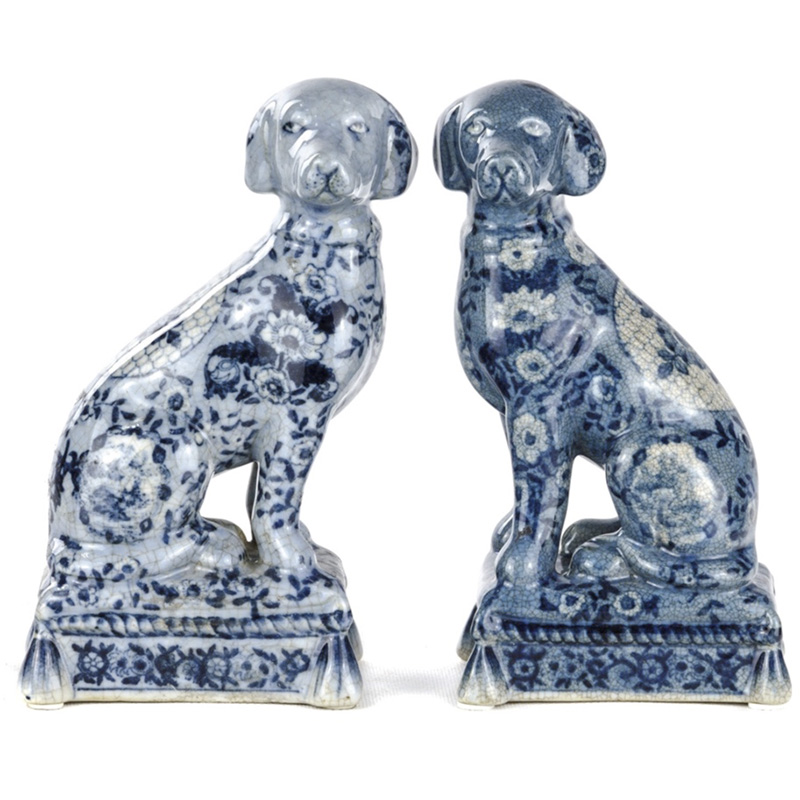 Статуэтки Oriental Blue & White Ornament Dogs набор из 2-х штук Белый Синий в Краснодаре | Loft Concept 