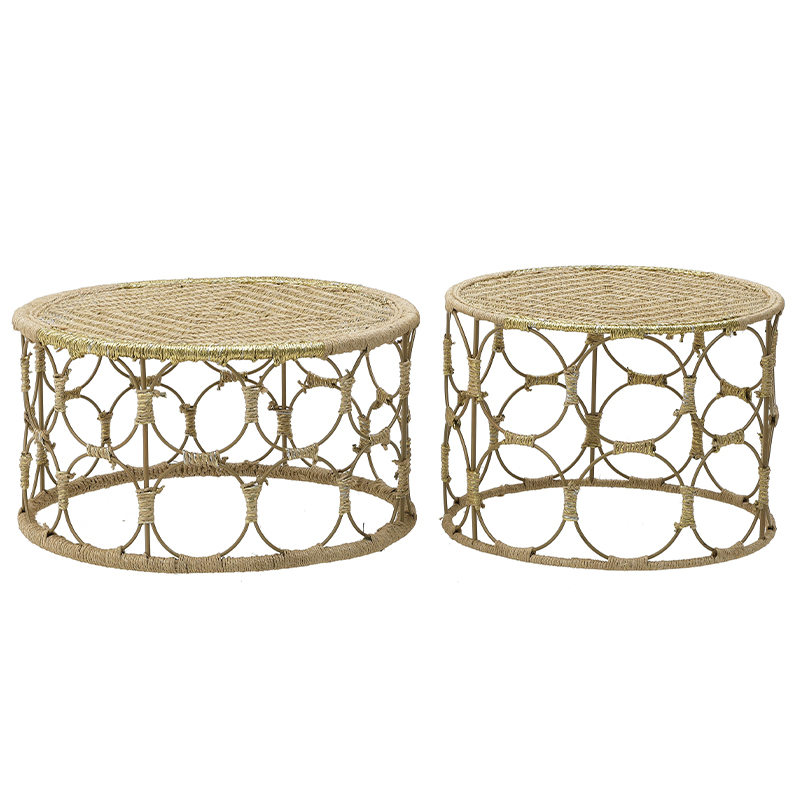 Комплект кофейных столиков Jute Metal Coffee Tables Золотой Бежевый в Краснодаре | Loft Concept 