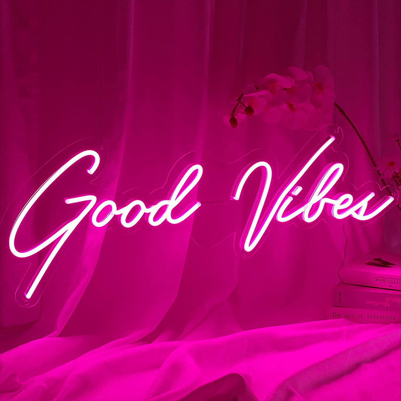 Неоновая настенная лампа Good Vibes Neon Wall Lamp Прозрачный Розовый в Краснодаре | Loft Concept 