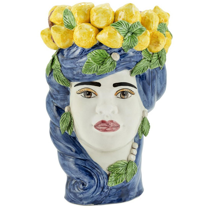 Ваза Vase Lemon Head Lady Blue Синий Желтый Зеленый Мульти в Краснодаре | Loft Concept 