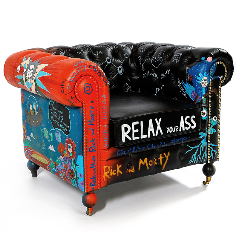 Кресло "Умный Умник" Rick and Morty graffiti chair натуральная кожа  Черный Мульти в Краснодаре | Loft Concept 