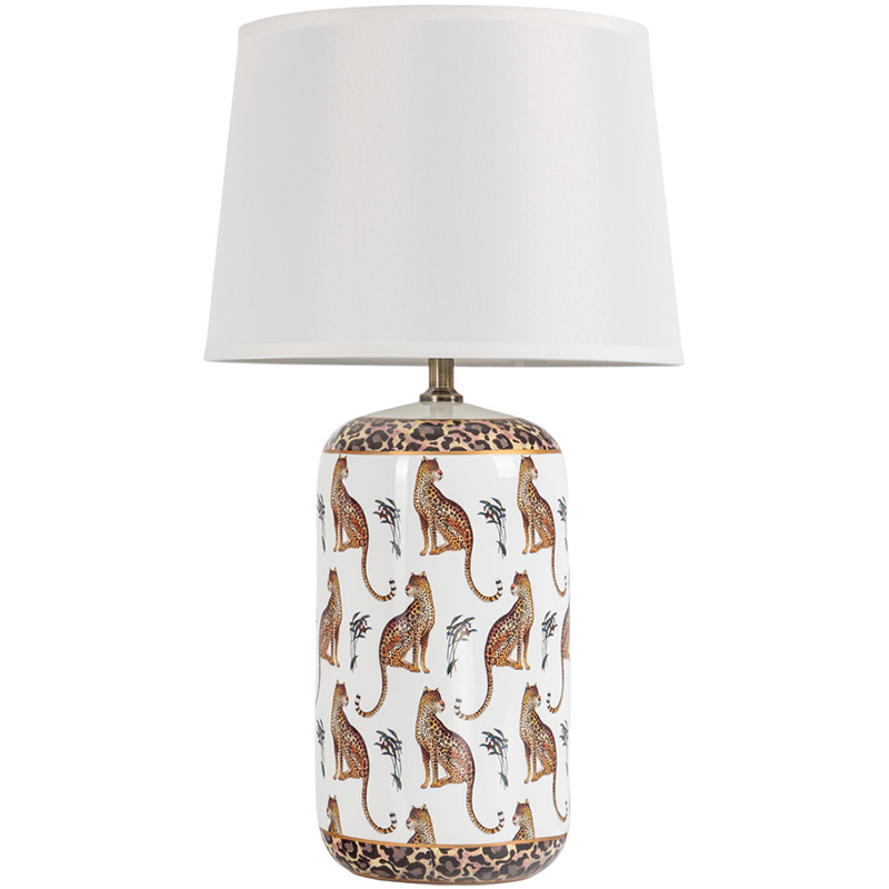 Настольная лампа с абажуром Leopard Lampshade White Белый Коричневый в Краснодаре | Loft Concept 