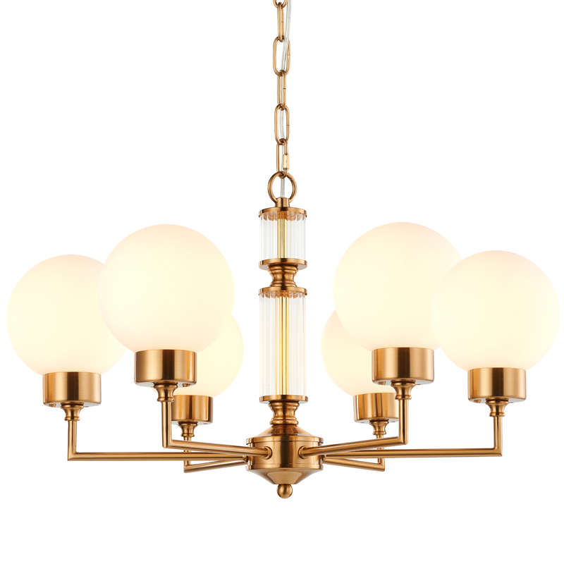 Люстра Zibille Chandelier Brass 58 Латунь Белое матовое стекло Прозрачный в Краснодаре | Loft Concept 