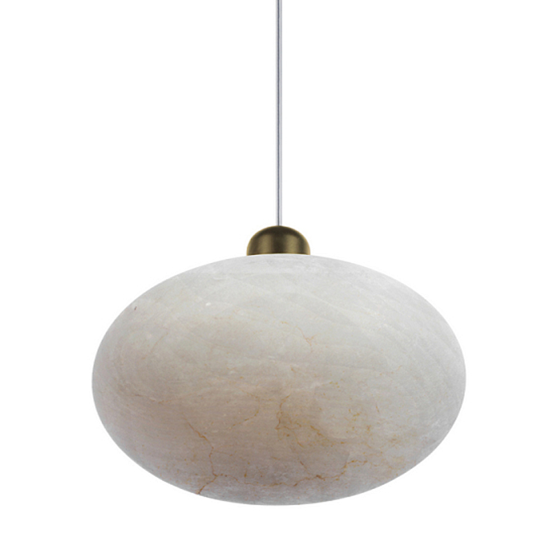 Подвесной светильник с плафоном в виде эллипса из белого алебастра Cryptocrystalline Stone Бронза Белый в Краснодаре | Loft Concept 