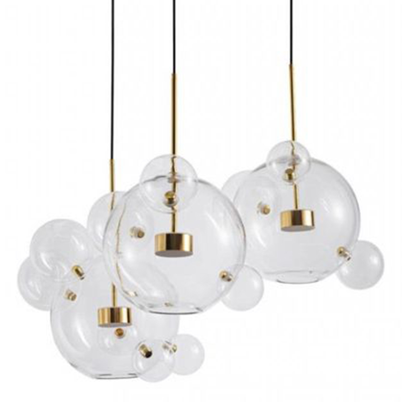 Светодиодный светильник Giopato & Coombes Bubble Chandelier Gold Circle 3 плафона Белый Золотой Прозрачное Стекло в Краснодаре | Loft Concept 