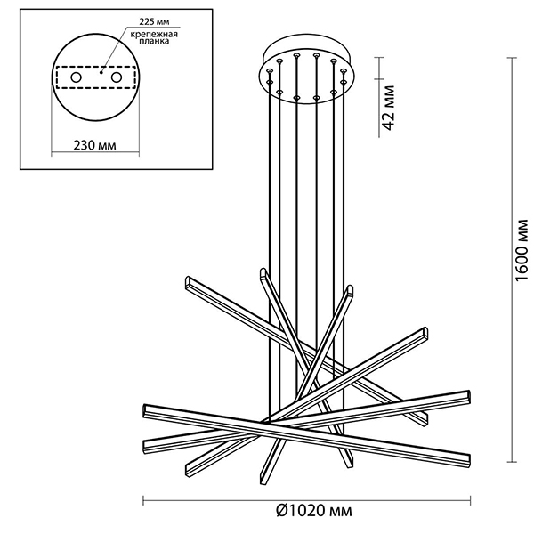 Люстра Rolf Six Black Lines Chandelier в Краснодаре