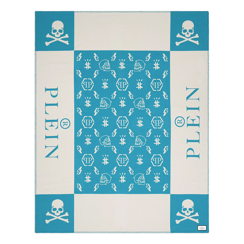 Плед Philipp Plein Plaid Cashmere Skull Blue Голубой Белый в Краснодаре | Loft Concept 