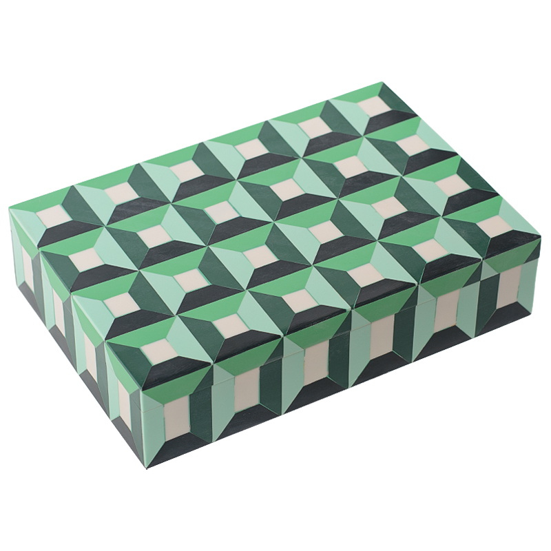 Шкатулка Squares Green Bone Inlay Box Зеленый Белый в Краснодаре | Loft Concept 