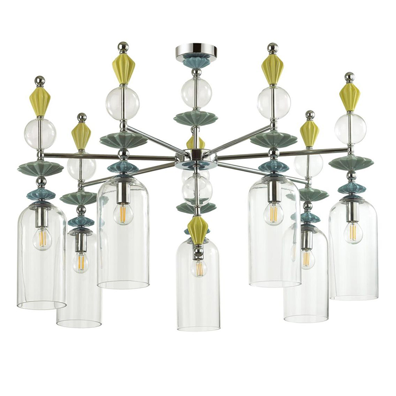 Люстра Iris Glass Chandelier candy 7 chrome Прозрачное Стекло Прозрачный зеленый Желтый Хром в Краснодаре | Loft Concept 