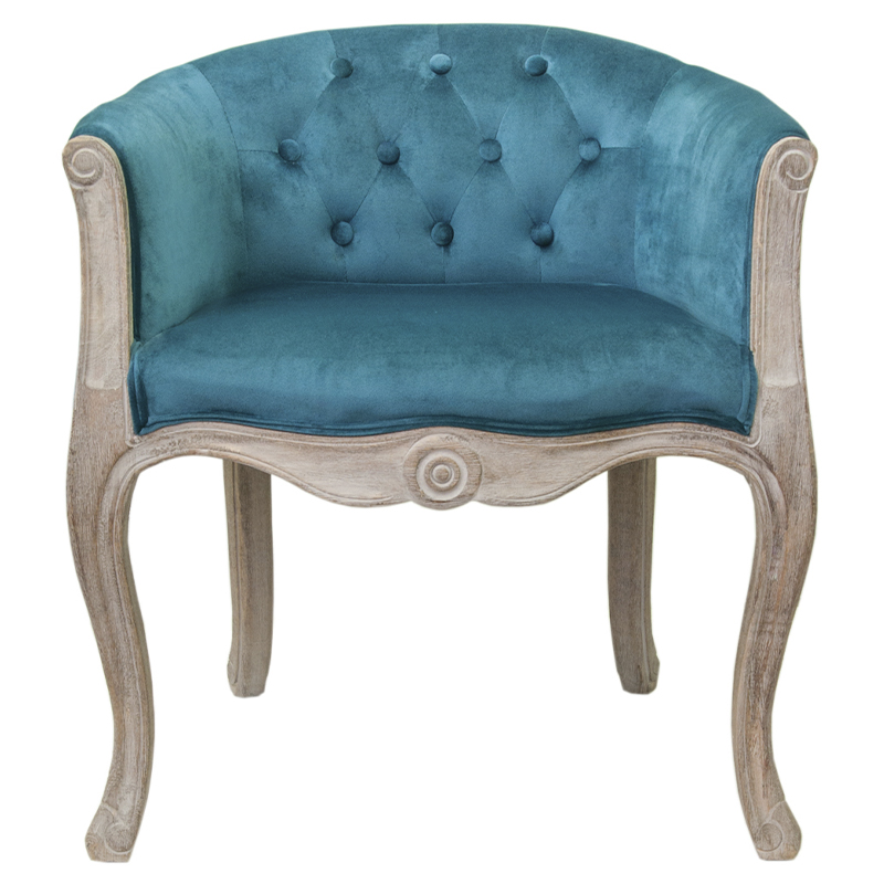 Кресло низкое в стиле прованс Louis French Armchair blue velour Бирюзовый Бежевый в Краснодаре | Loft Concept 