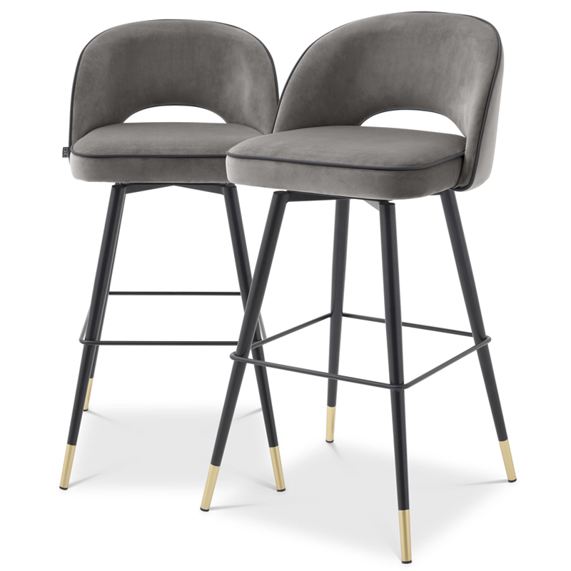 Комплект барных стульев Eichholtz Bar Stool Cliff set of 2 grey Черный Латунь Серый в Краснодаре | Loft Concept 