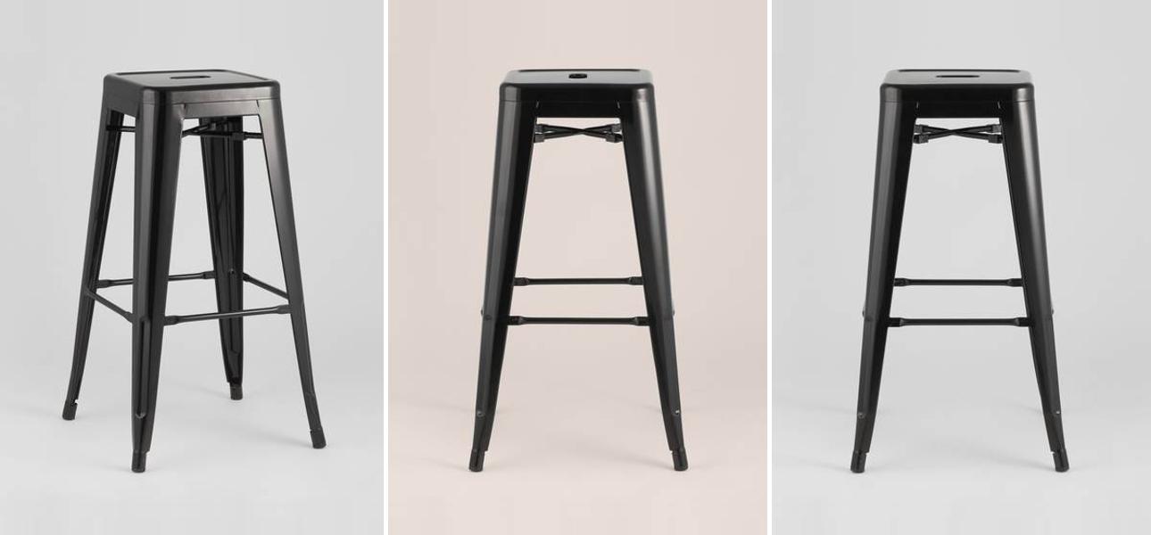 Барный Стул без Спинки Глянцевый Черный Металл - фото