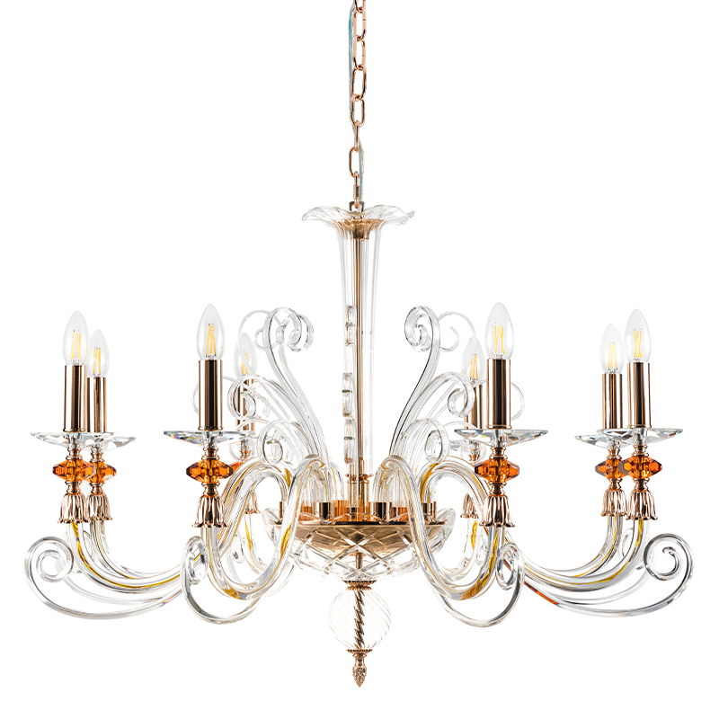Люстра с 8-ю лампочками и изогнутыми прозрачными элементами из стекла Twisted Glass Candles Chandelier Золотой Прозрачное Стекло Люстра с 8-ю лампочками и изогнутыми прозрачными элементами из стекла Twisted Glass Candles Chandelier Золотой Прозрачное Стекло в Краснодаре | Loft Concept