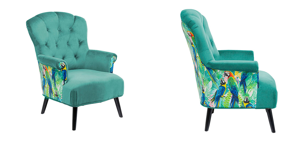 Кресло бирюзовое с принтом Попугаи Animal planet - фото