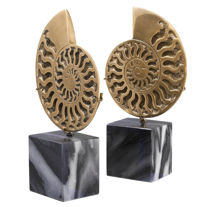 Статуэтки Eichholtz Object Ammonite Set of 2 Винтажная латунь Черный Мрамор Nero в Краснодаре | Loft Concept 