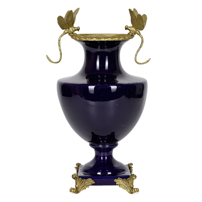 Ваза темно-синего цвета из фарфора с бронзовыми стрекозами Eden Garden porcelain and bronze Темно-синий Бронза Ваза темно-синего цвета из фарфора с бронзовыми стрекозами Eden Garden porcelain and bronze Темно-синий Бронза в Краснодаре | Loft Concept