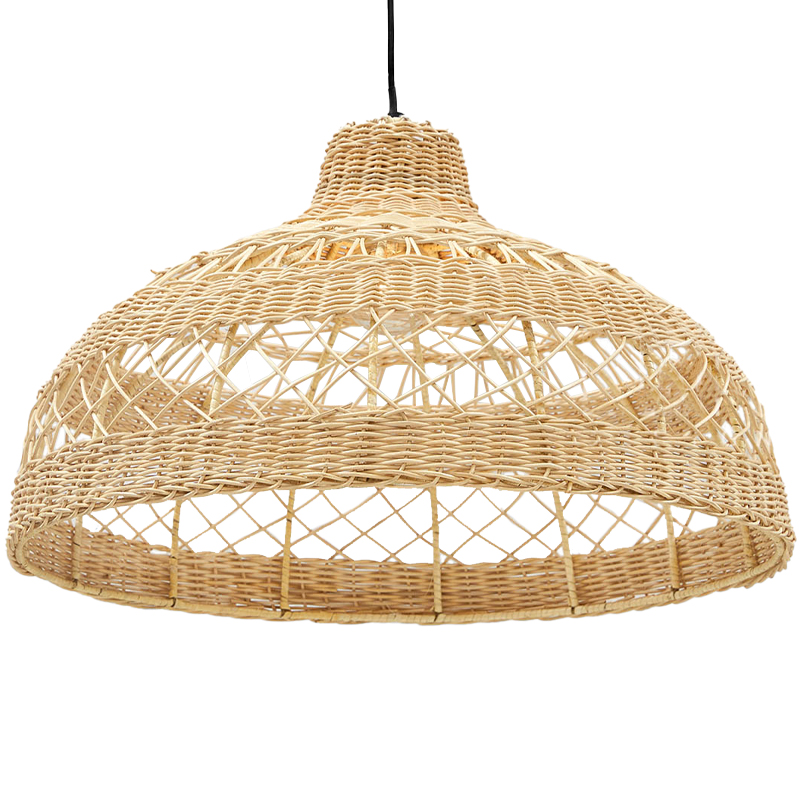 Подвесная люстра с плетеным абажуром Eman Wicker Chandelier Бежевый Черный в Краснодаре | Loft Concept 