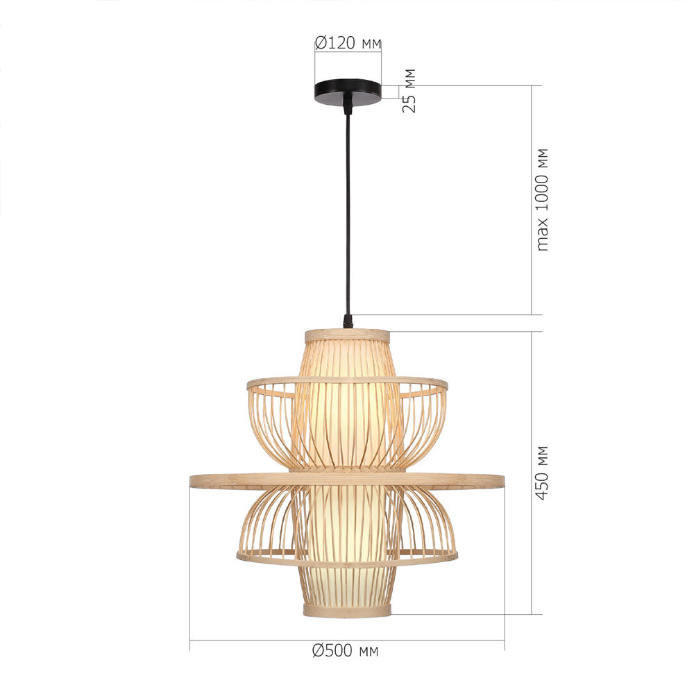 Подвесной светильник фигурный из деревянных прутьев с плафоном из натуральной ткани Light Inside the Cell в Краснодаре