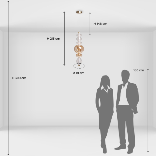Подвесной светильник с вертикальной композицией из прозрачных и янтарных стеклянных шаров и ромбов Gabriel Scott Luna в Краснодаре