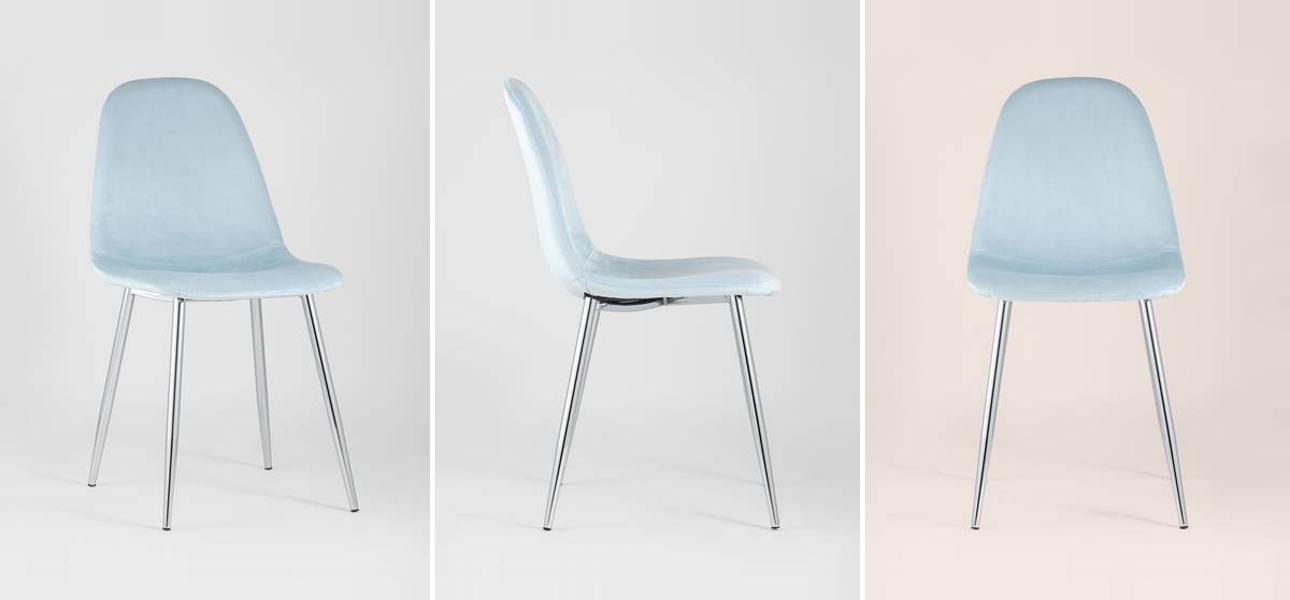 Стул Archie Chair Пастельно-Голубой Велюр Хромированные ножки - фото