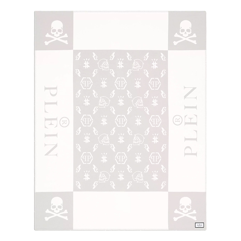 Плед Philipp Plein Plaid Cashmere Skull Grey Серый Белый в Краснодаре | Loft Concept 