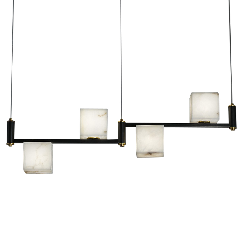 Люстра Marble Cubes Modern Light Chandelier 4 плафона Черный Белый Мрамор Bianco Латунь в Краснодаре | Loft Concept 