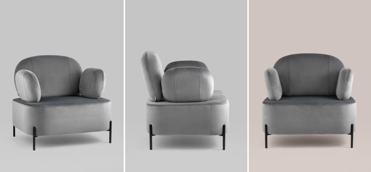 Кресло Color Block серый велюр - фото
