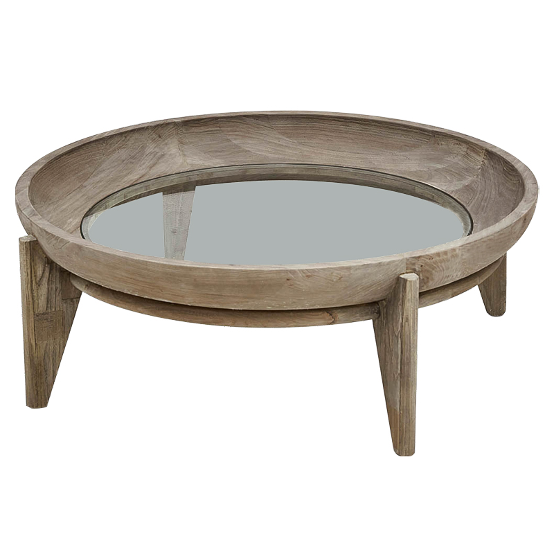 Круглый кофейный стол Imran Round Coffee Table Древесина Прозрачное Стекло в Краснодаре | Loft Concept 