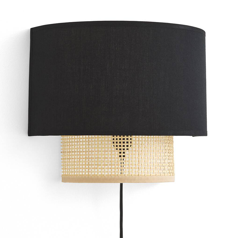 Бра Ottar Wicker Black lampshade Бежевый Черный в Краснодаре | Loft Concept 