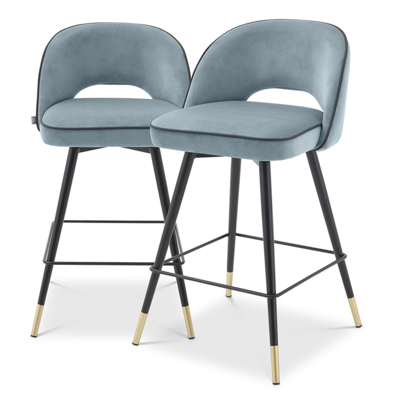 Комплект полубарных стульев Eichholtz Counter Stool Cliff set of 2 blue Голубой пастельный Черный Латунь в Краснодаре | Loft Concept 