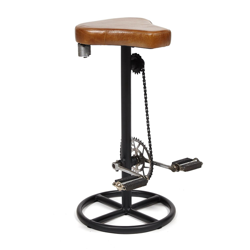 Барный стул с педалями от велосипеда Industrial leather bar stool with bicycle pedals Коричневый Черный в Краснодаре | Loft Concept 