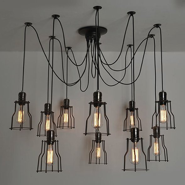 Люстра Loft Industrial 10 wire Cage Filament Pendant Бронза Черный матовый в Краснодаре | Loft Concept 