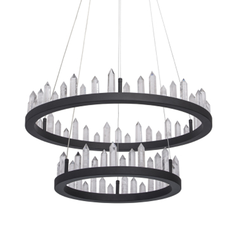 Люстра с двумя кольцами черного цвета с хрустальными элементами QUARTZ CRYSTAL Черный Прозрачный в Краснодаре | Loft Concept 