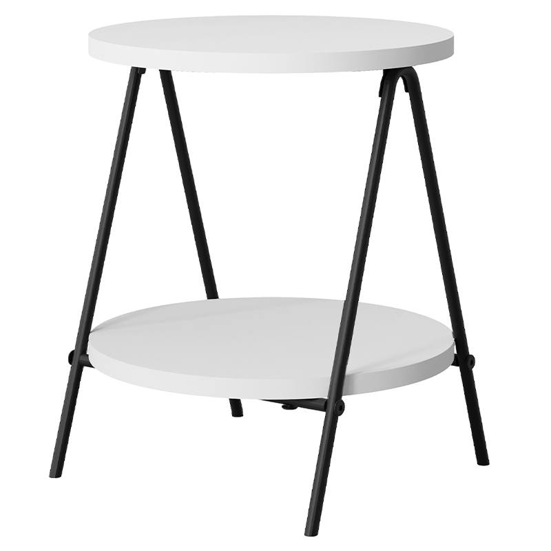 Стол приставной с 2-мя круглыми белыми столешницами ESSEL SIDE TABLE WHITE Белый Черный в Краснодаре | Loft Concept 