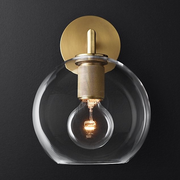 Бра RH Utilitaire Globe Shade Single Sconce Brass Латунь Прозрачное Стекло в Краснодаре | Loft Concept 