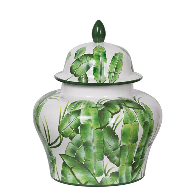 Ваза с зелёными листьями и крышкой Vase Green Leaves Белый Зеленый Ваза с зелёными листьями и крышкой Vase Green Leaves Белый Зеленый в Краснодаре | Loft Concept