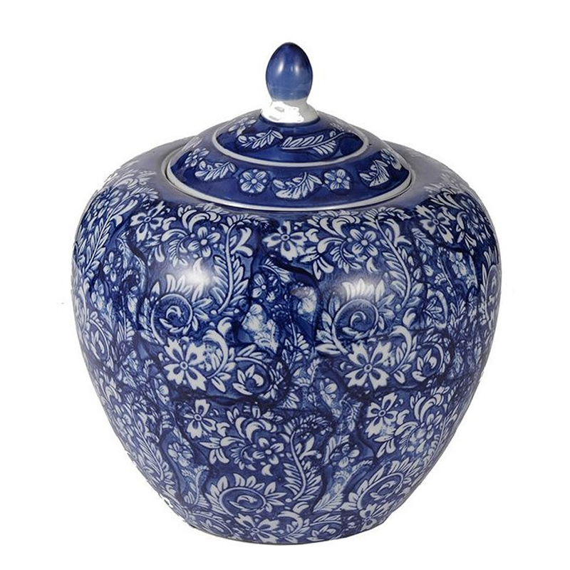 Ваза округлой формы с синей росписью и цветочным узором Blue & White Ornament Белый Синий Ваза округлой формы с синей росписью и цветочным узором Blue & White Ornament Белый Синий в Краснодаре | Loft Concept