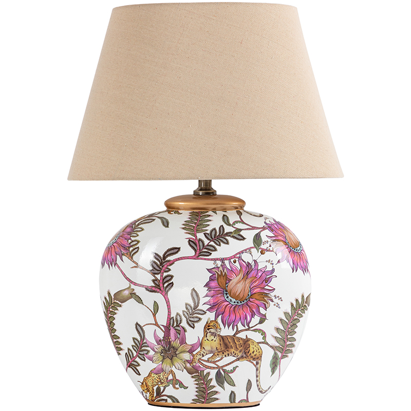 Настольная лампа с абажуром Leopard Flowers Lampshade Бежевый Белый Розовый в Краснодаре | Loft Concept 