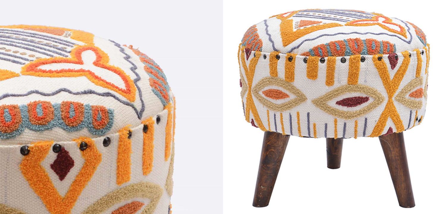 Пуф India Multicolor Ornament Wood Pouf - фото